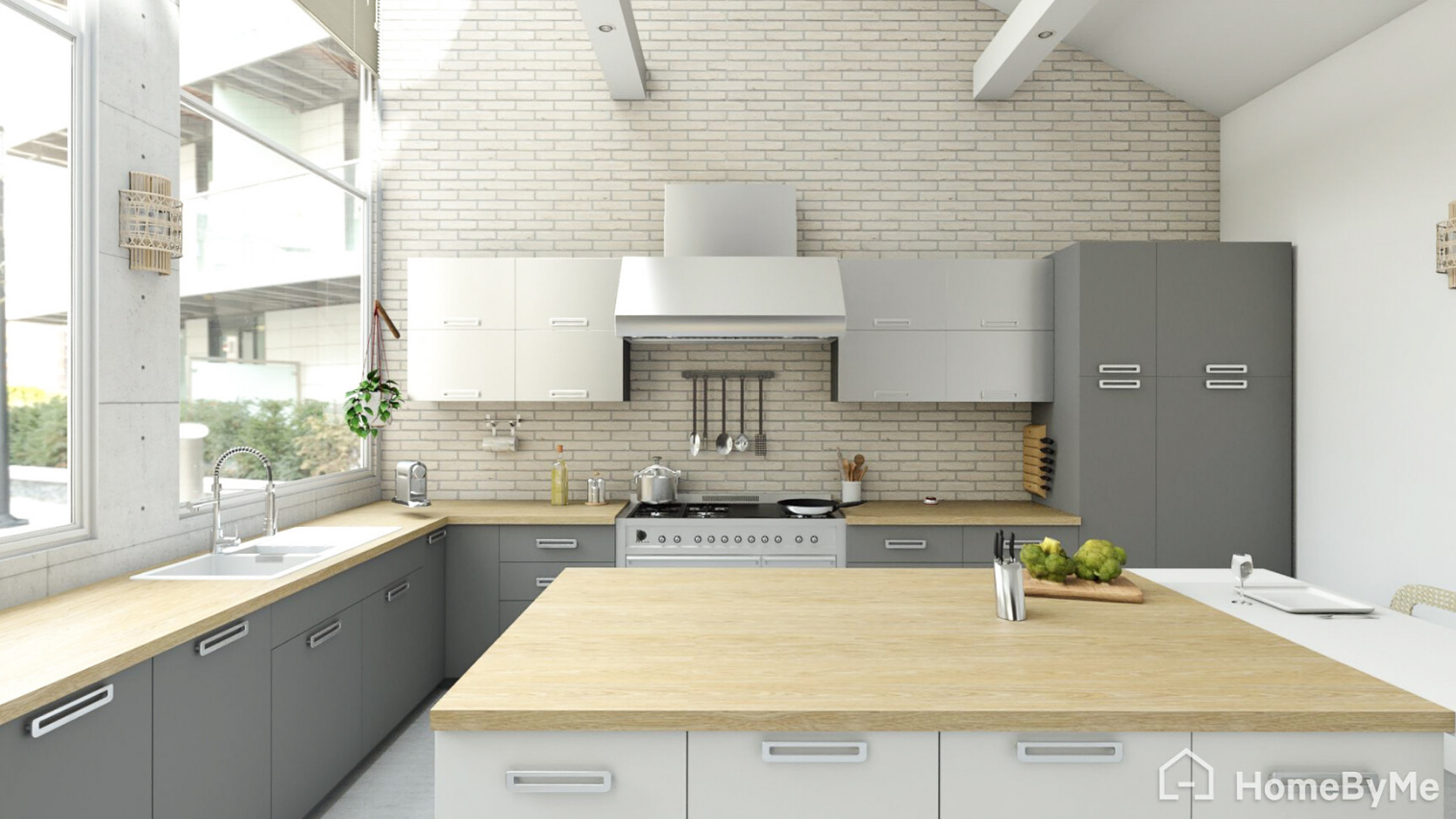 Minimalist kitchen island with light wooden inches